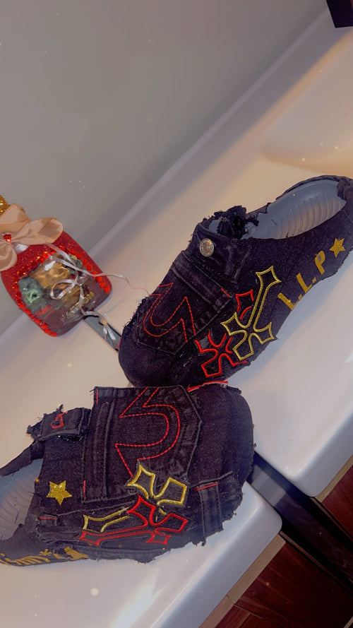 customized blue jean slides