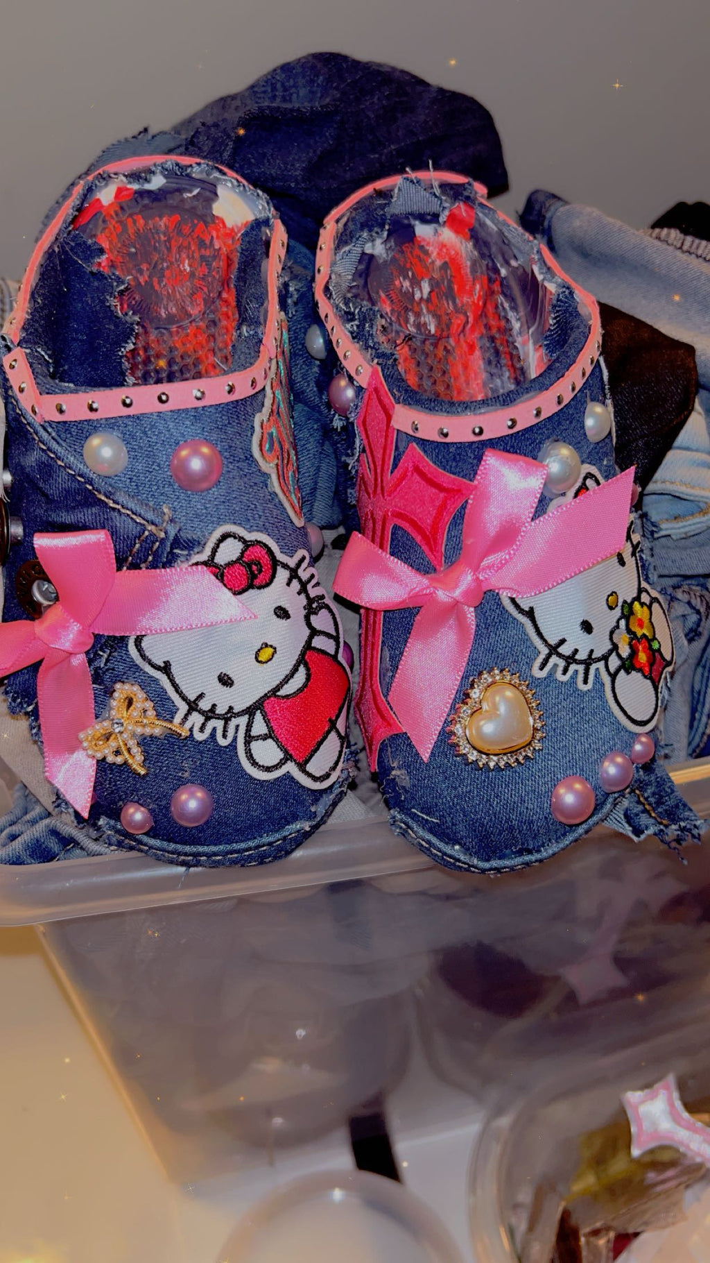 customized blue jean slides