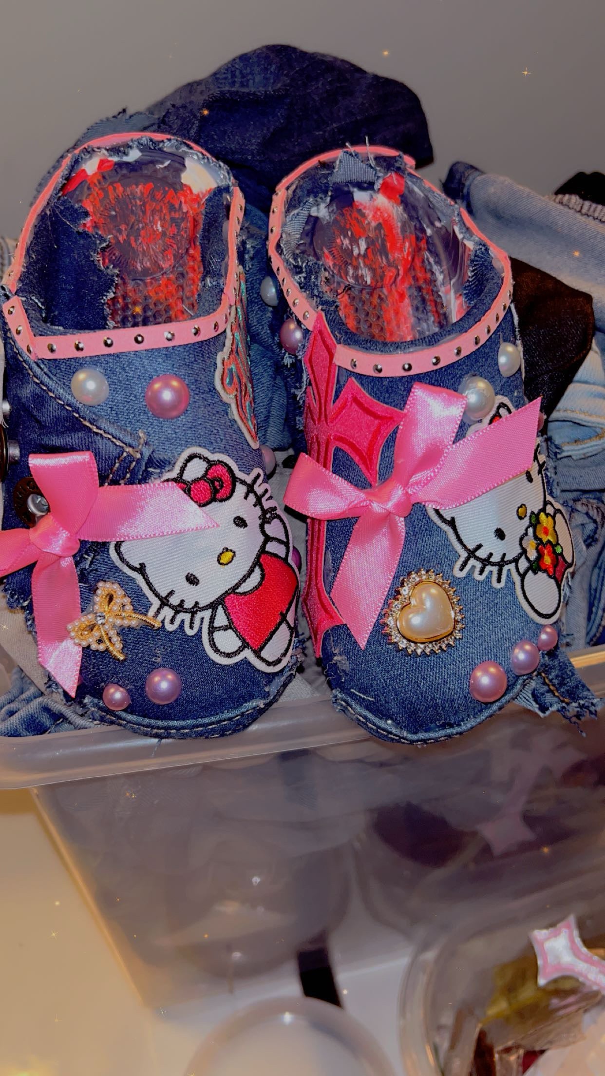 customized blue jean slides